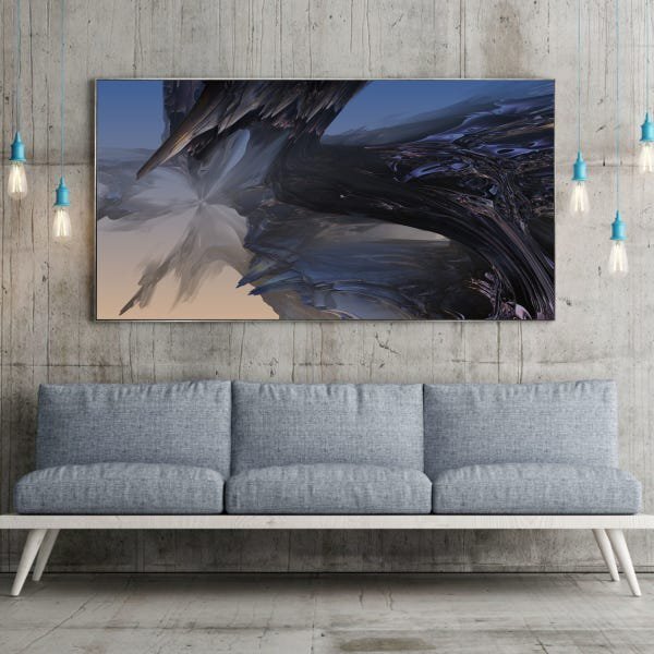 Quadro Decorativo Abstrato Abismo Com Moldura Prata 180x100