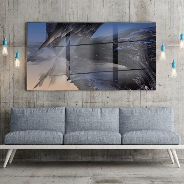 Quadro Decorativo Abstrato Abismo Com Moldura Prata E Vidro -