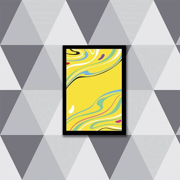 Quadro Decorativo Abstrato Amarelo Ondas 45x34cm A3 (45 X 34)