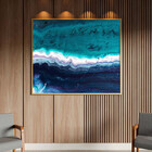 Quadro Decorativo Abstrato Aqua Marine Com Moldura Dourada -