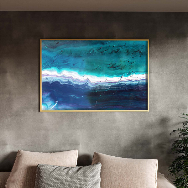 Quadro Decorativo Abstrato Aqua Marine Com Moldura E Vidro Do