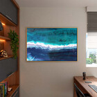 Quadro Decorativo Abstrato Aqua Marine Com Moldura E Vidro Do