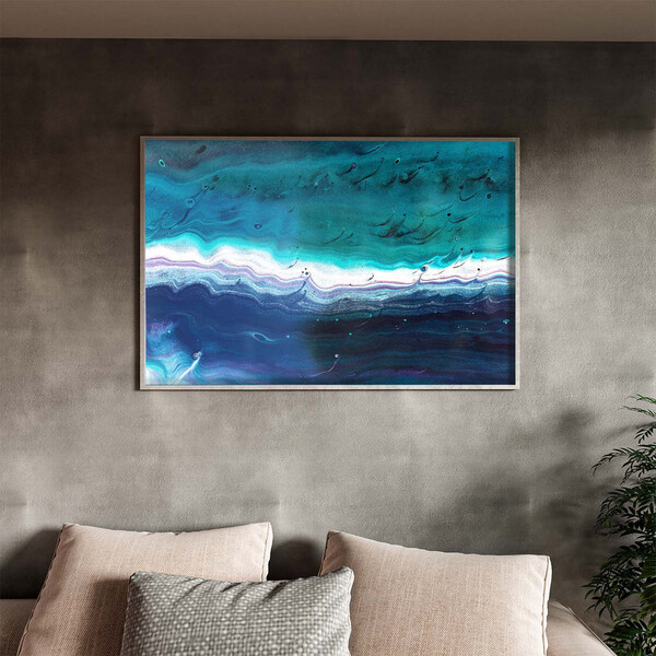 Quadro Decorativo Abstrato Aqua Marine Com Moldura E Vidro Pr