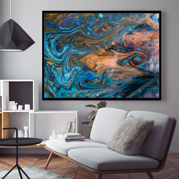 Quadro Decorativo Abstrato Aquatic Art Moldura Preto E Vidro