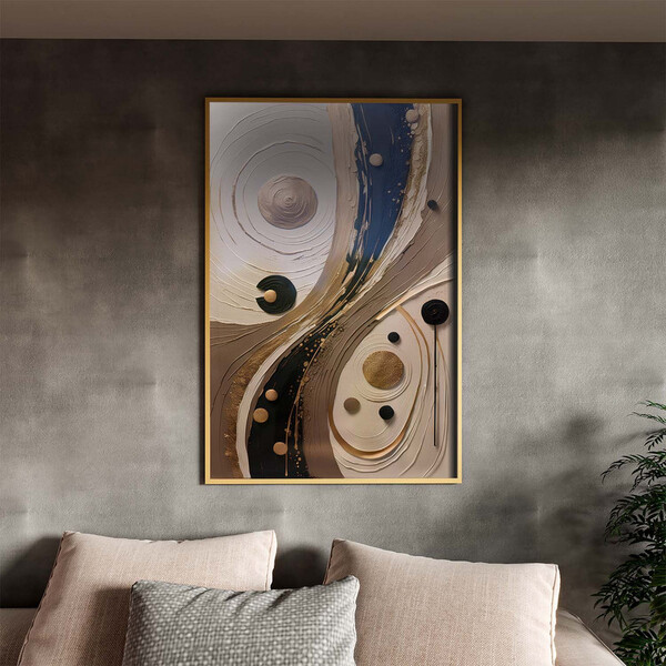 Quadro Decorativo Abstrato Black Gold Com Moldura E Vidro Dou