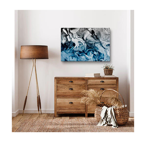 Quadro Decorativo Abstrato Blue And Silver C/ Moldura Dourada