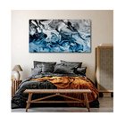 Quadro Decorativo Abstrato Blue And Silver C/ Moldura Dourada