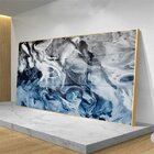 Quadro Decorativo Abstrato Blue And Silver Com Moldura Dourad