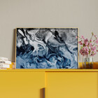Quadro Decorativo Abstrato Blue And Silver Com Moldura Dourad