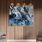 Quadro Decorativo Abstrato Blue And Silver Com Moldura Dourad