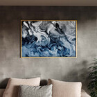 Quadro Decorativo Abstrato Blue And Silver Com Moldura Dourad