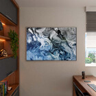 Quadro Decorativo Abstrato Blue And Silver Com Moldura E Vidr