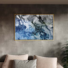 Quadro Decorativo Abstrato Blue And Silver Com Moldura E Vidr