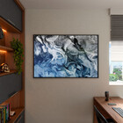 Quadro Decorativo Abstrato Blue And Silver Com Moldura E Vidr