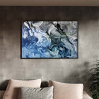 Quadro Decorativo Abstrato Blue And Silver Com Moldura E Vidr