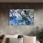 Quadro Decorativo Abstrato Blue And Silver Com Moldura E Vidr