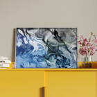 Quadro Decorativo Abstrato Blue And Silver Com Moldura E Vidr