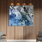 Quadro Decorativo Abstrato Blue And Silver Com Moldura E Vidr
