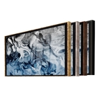 Quadro Decorativo Abstrato Blue And Silver Com Moldura Marrom
