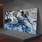 Quadro Decorativo Abstrato Blue And Silver Com Moldura Marrom