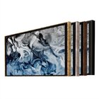 Quadro Decorativo Abstrato Blue And Silver Com Moldura Marrom