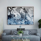 Quadro Decorativo Abstrato Blue And Silver Com Moldura Marrom