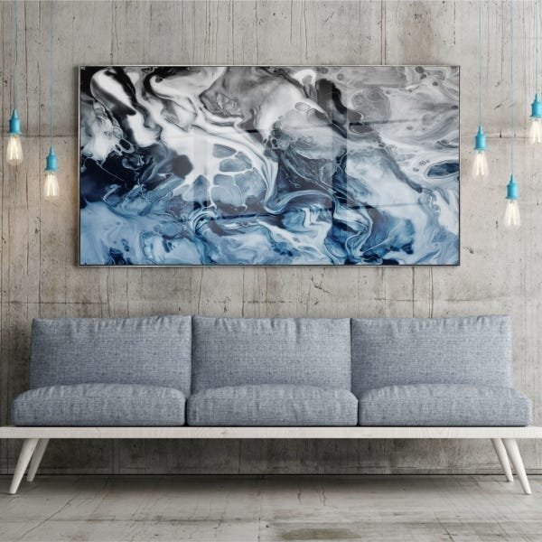 Quadro Decorativo Abstrato Blue And Silver Com Moldura Prata