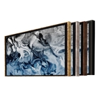 Quadro Decorativo Abstrato Blue And Silver Com Moldura Prata