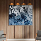 Quadro Decorativo Abstrato Blue And Silver Com Moldura Prata
