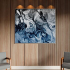 Quadro Decorativo Abstrato Blue And Silver Com Moldura Prata