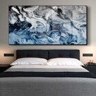 Quadro Decorativo Abstrato Blue And Silver Com Moldura Preta