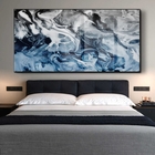Quadro Decorativo Abstrato Blue And Silver Com Moldura Preta