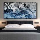 Quadro Decorativo Abstrato Blue And Silver Com Moldura Preto