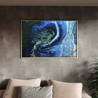 Quadro Decorativo Abstrato Blue Cre Com Moldura Dourada - 120