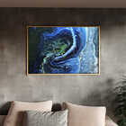Quadro Decorativo Abstrato Blue Cre Com Moldura Dourada - 150
