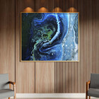 Quadro Decorativo Abstrato Blue Cre Com Moldura Dourada - 200