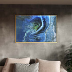 Quadro Decorativo Abstrato Blue Cre Com Moldura E Vidro Doura