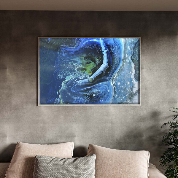Quadro Decorativo Abstrato Blue Cre Com Moldura E Vidro Prata