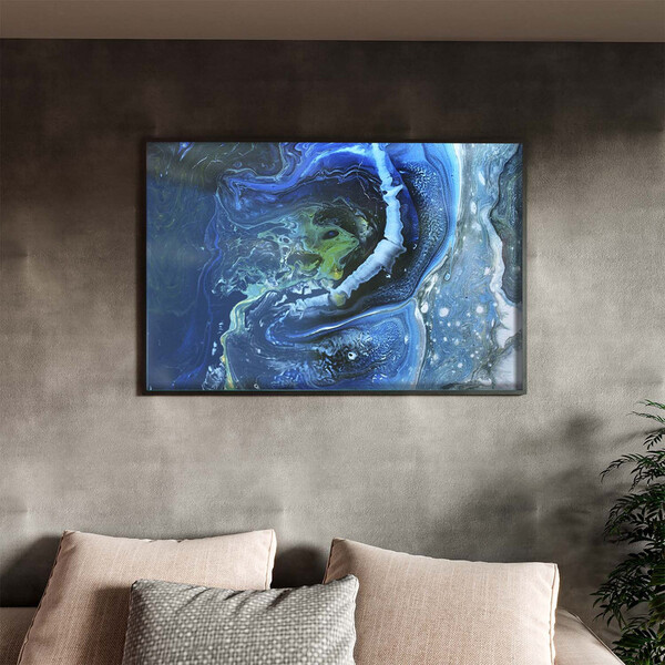 Quadro Decorativo Abstrato Blue Cre Com Moldura E Vidro Preto