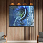 Quadro Decorativo Abstrato Blue Cre Com Moldura E Vidro Preto