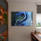 Quadro Decorativo Abstrato Blue Cre Com Moldura Prata - 180x1