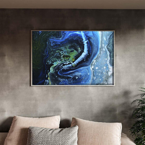 Quadro Decorativo Abstrato Blue Cre Com Moldura Prata - 200x1