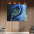 Quadro Decorativo Abstrato Blue Cre Com Moldura Preto - 120x8
