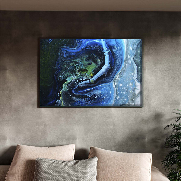 Quadro Decorativo Abstrato Blue Cre Com Moldura Preto - 200x1