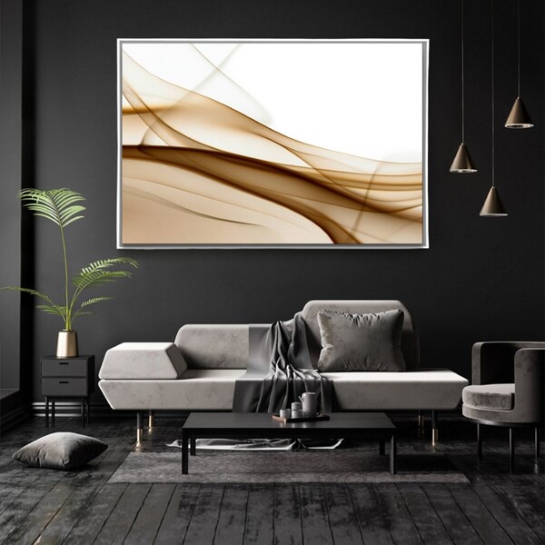Quadro Decorativo Abstrato Branco E Marrom Com Moldura E Sem
