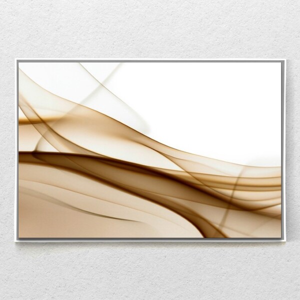 Quadro Decorativo Abstrato Branco E Marrom Com Moldura E Sem