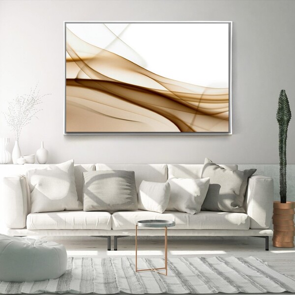 Quadro Decorativo Abstrato Branco E Marrom Moderno Com Moldur