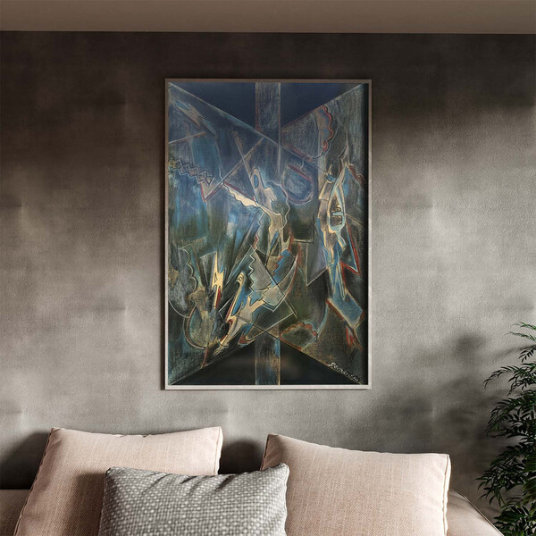 Quadro Decorativo Abstrato Cindir Com Moldura E Vidro Prata -
