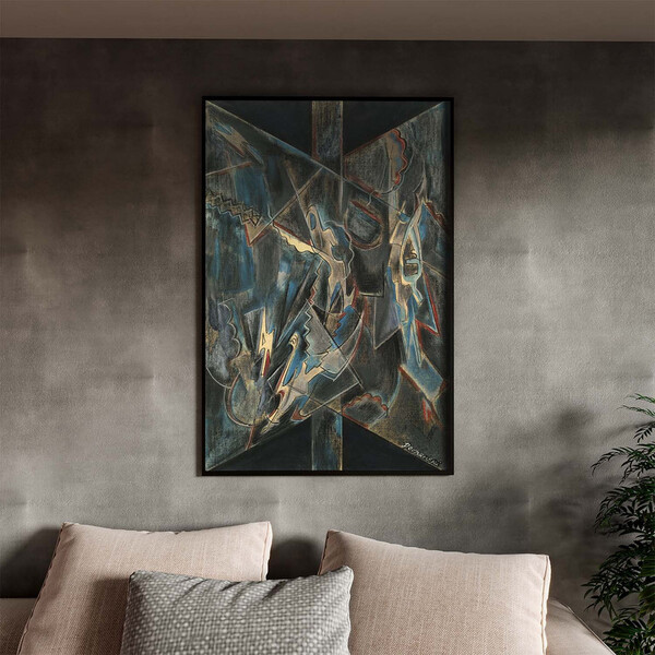 Quadro Decorativo Abstrato Cindir Com Moldura Preto - 200x100