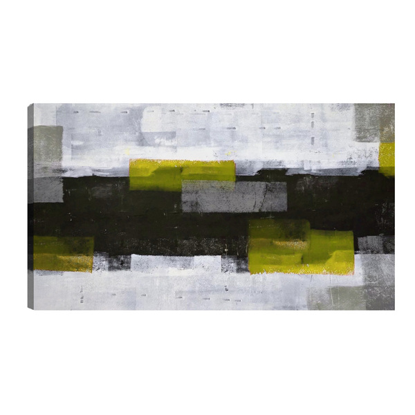 Quadro Decorativo Abstrato Cinza Preto E Amarelo 55x100cm